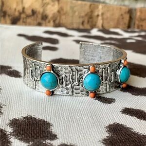 Desert Cactus Silver Bracelet Womens Casual Western Cuff New